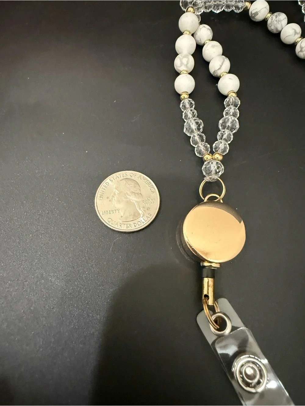 Handmade Natural Stones And Crystals Beaded Lanyard w/ Retractable Badge Reel